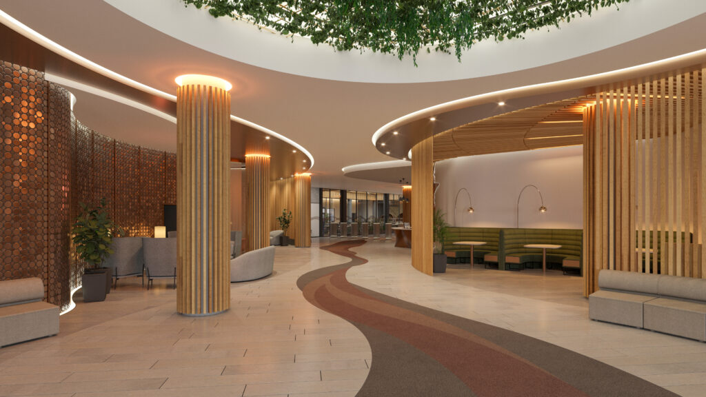 Origin Cambridge's corridor and walkway towards reception.